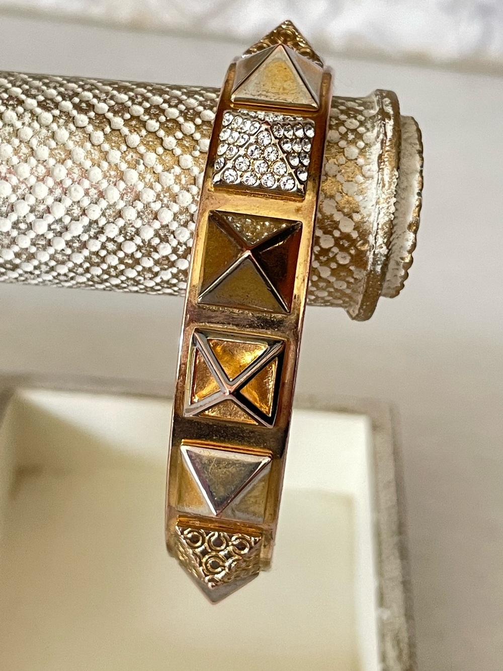 COACH - Gold Pyramid Stud Bangle Bracelet with Crystal Accent